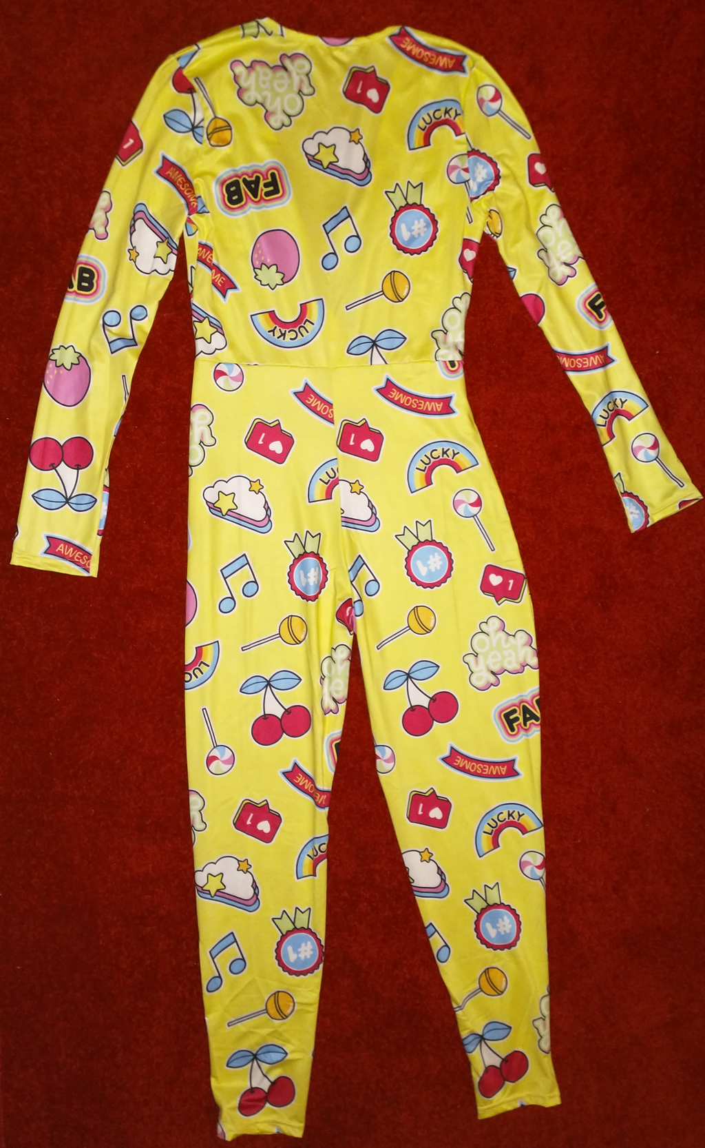 Fabulous, rainbow, candy land, cherry, popsicle, clouds and stars, onesie, pajama, adult, sexy, sleepwear, jumpsuit