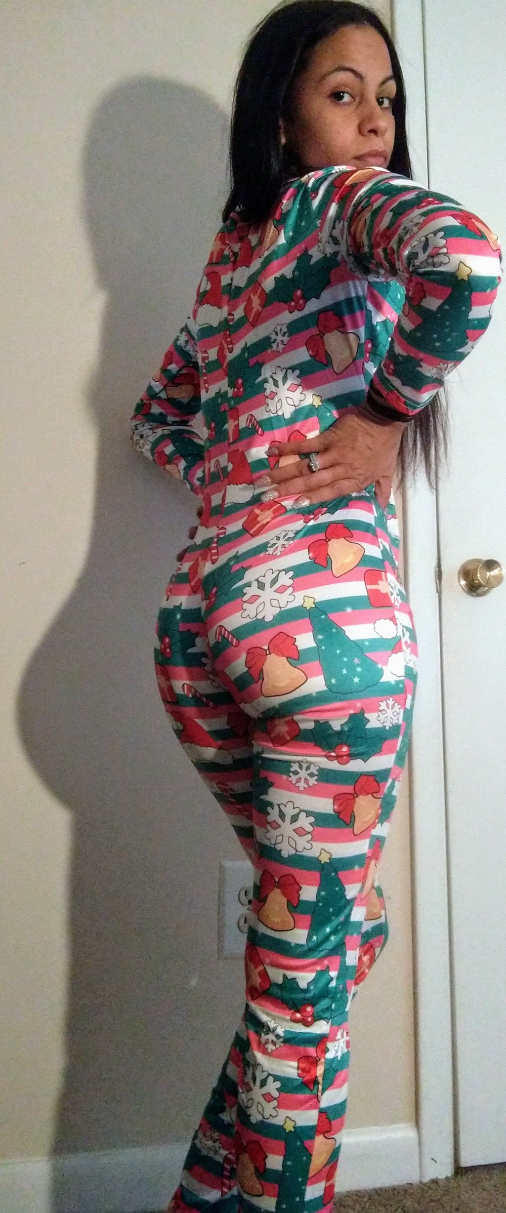 christmas candy cane christmas tree adult onesie pajama jumpsuit for woman