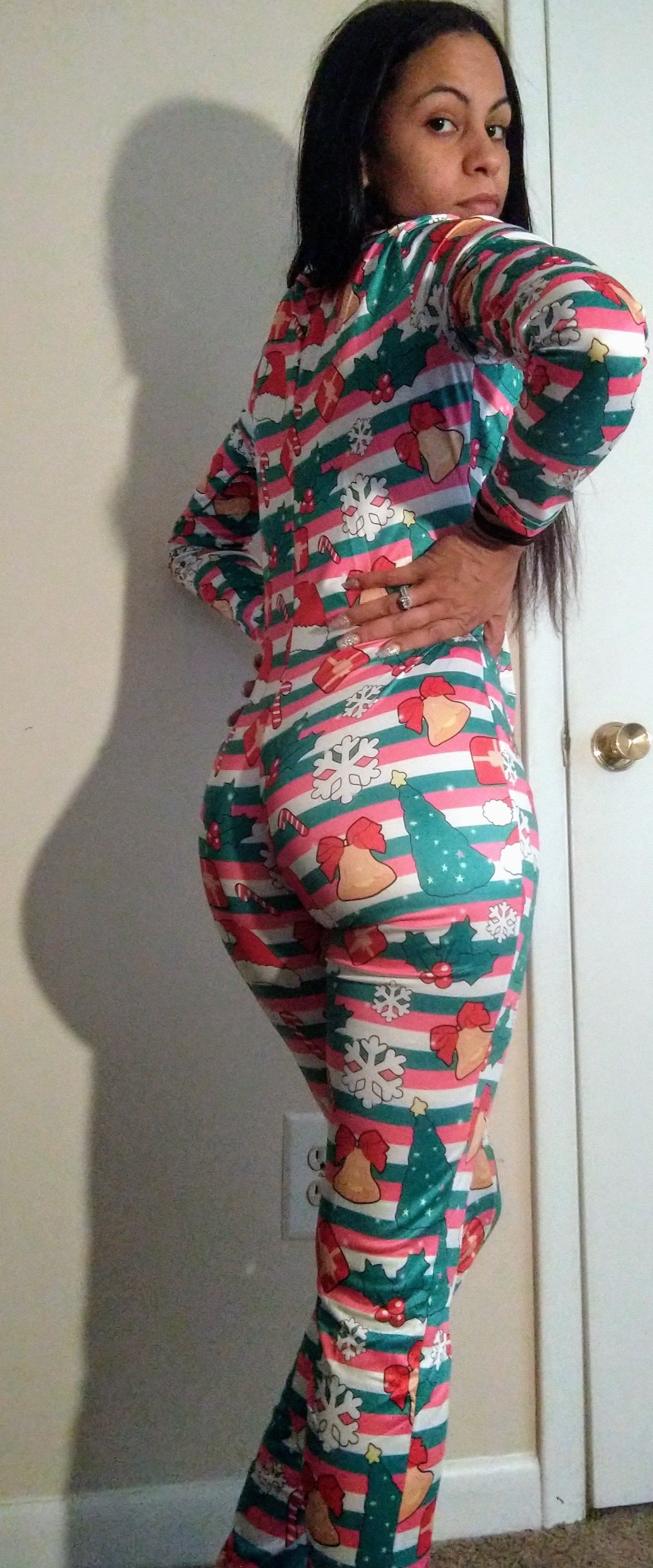 christmas candy cane christmas tree adult onesie pajama jumpsuit for woman