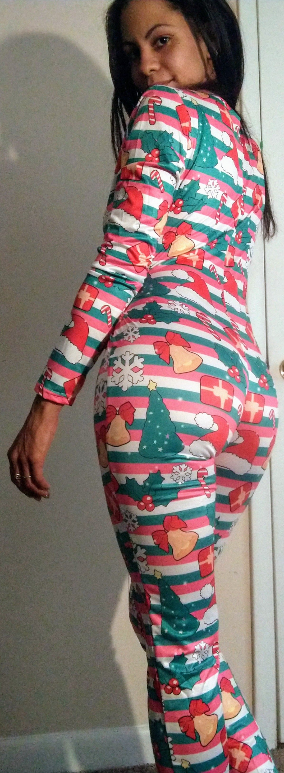 christmas candy cane christmas tree adult onesie pajama jumpsuit for woman