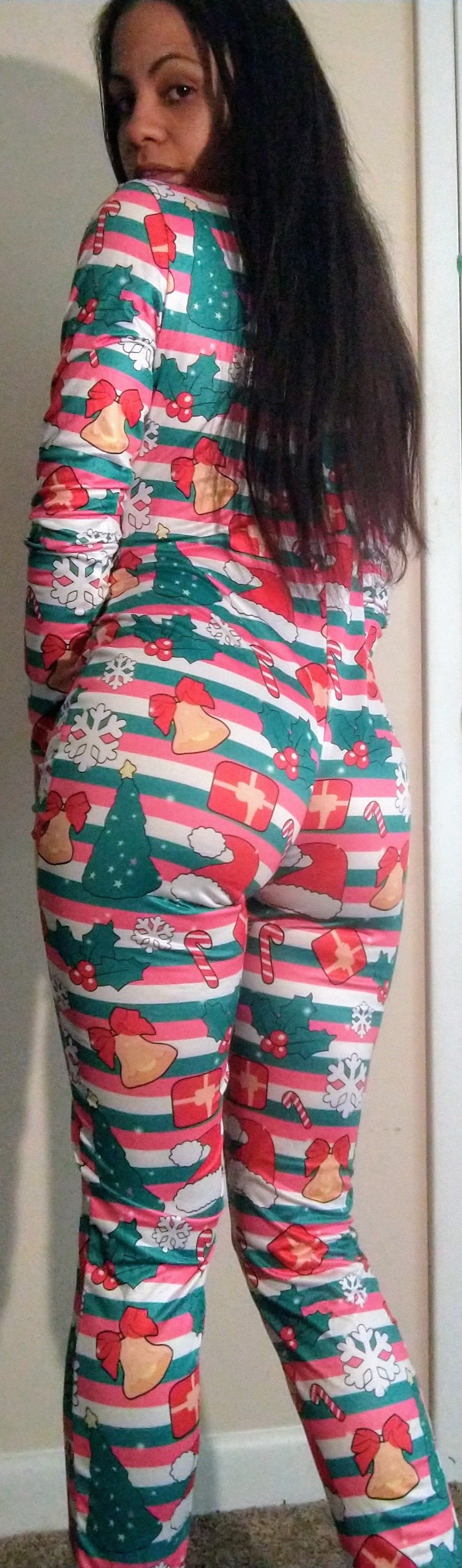 christmas candy cane christmas tree adult onesie pajama jumpsuit for woman