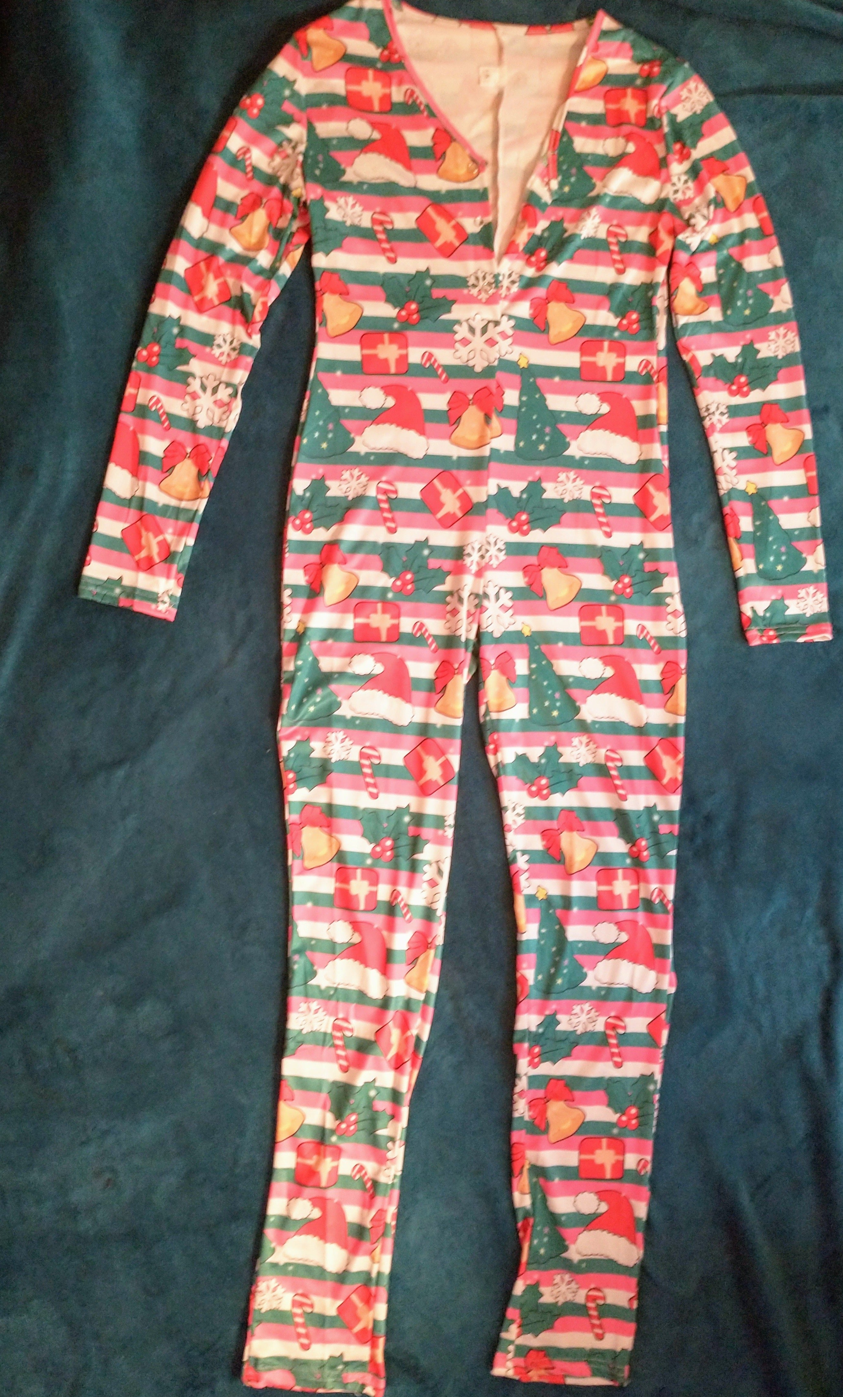 christmas candy cane christmas tree adult onesie pajama jumpsuit for woman