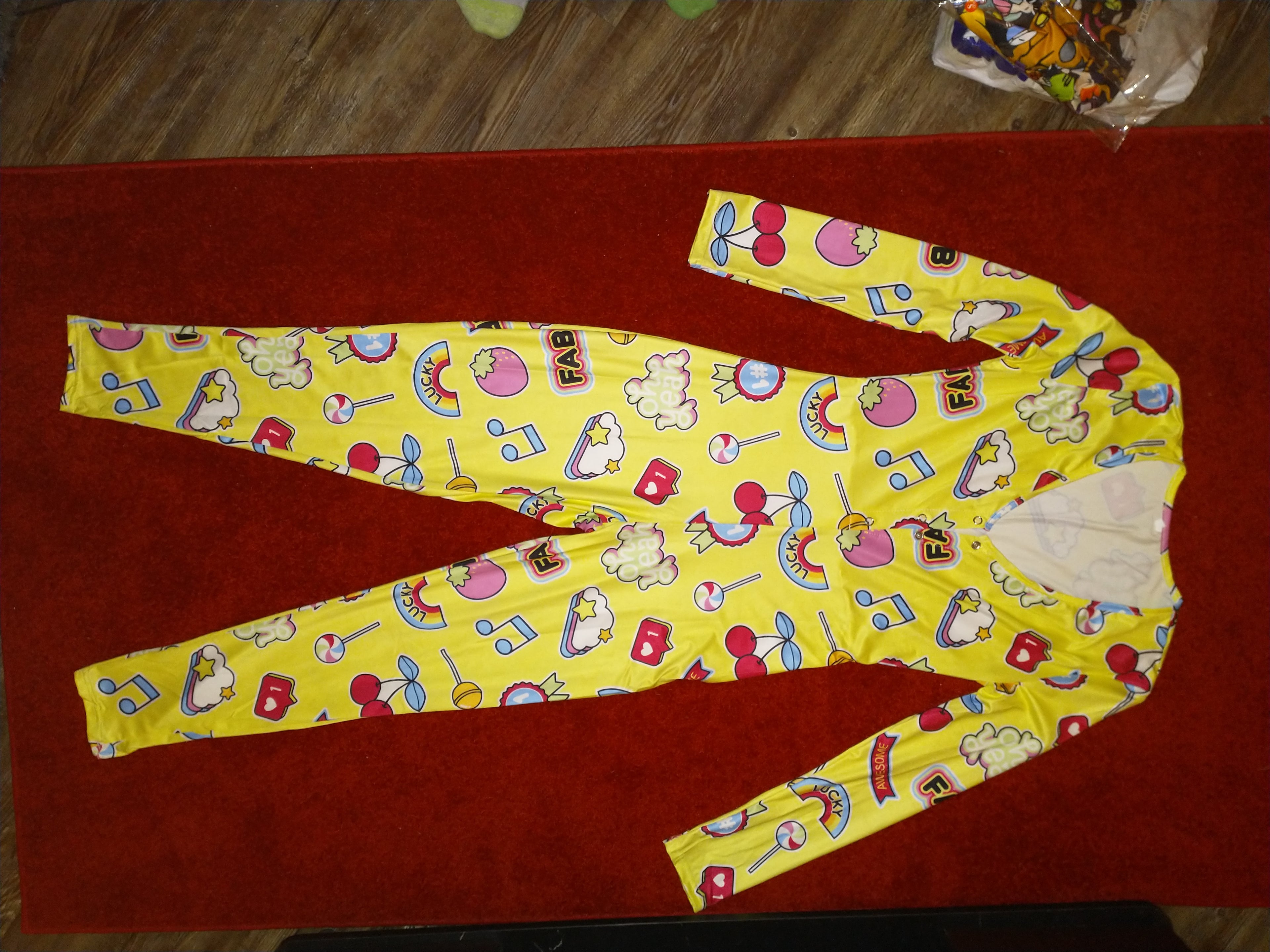 Fabulous, rainbow, candy land, cherry, popsicle, clouds and stars, onesie, pajama, adult, sexy, sleepwear, jumpsuit