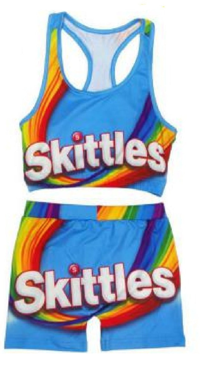 Skittles, two piece, sleep wear, top, shorts, bottom, pajama