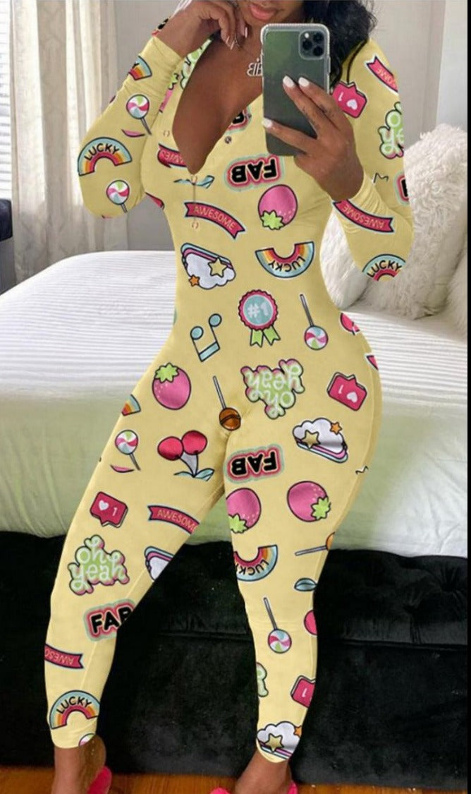 Fabulous, rainbow, candy land, cherry, popsicle, clouds and stars, onesie, pajama, adult, sexy, sleepwear, jumpsuit