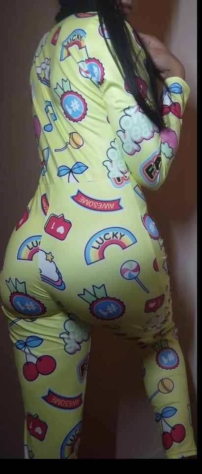 Fabulous, rainbow, candy land, cherry, popsicle, clouds and stars, onesie, pajama, adult, sexy, sleepwear, jumpsuit