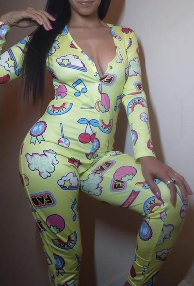 Fabulous, rainbow, candy land, cherry, popsicle, clouds and stars, onesie, pajama, adult, sexy, sleepwear, jumpsuit