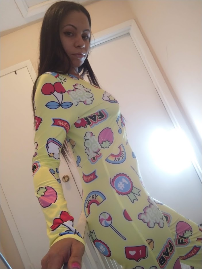 Fabulous, rainbow, candy land, cherry, popsicle, clouds and stars, onesie, pajama, adult, sexy, sleepwear, jumpsuit